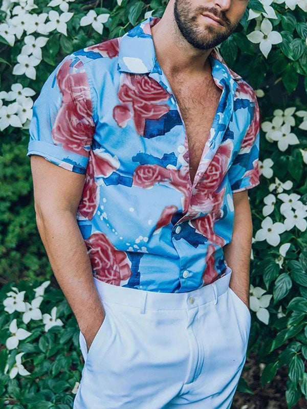 Fashion Mens Casual Short-Sleeved Floral Shirt
