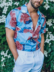 Fashion Mens Casual Short-Sleeved Floral Shirt