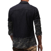 Fashion Camouflage Stitching Denim Long Sleeve Shirt