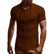 Men's Slim Solid Color Stand Collar Short Sleeve T-shirt