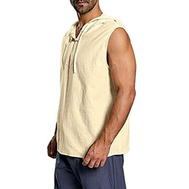 Men's Solid Color Collage Cotton And Linen Vest