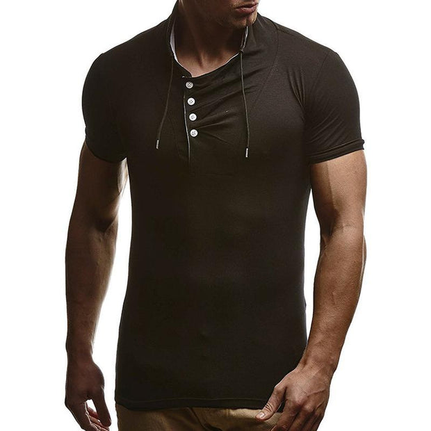 Men's Slim Solid Color Stand Collar Short Sleeve T-shirt
