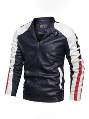 Gunotgent Stand Collar Slim Leather Jacket