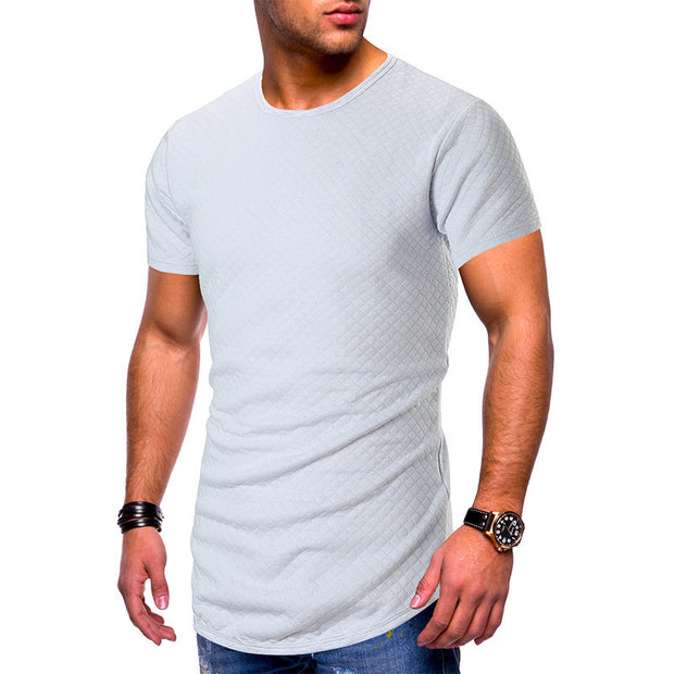 Mens Fashion Plain Small Plaid Slim Short Sleeve T-Shirt