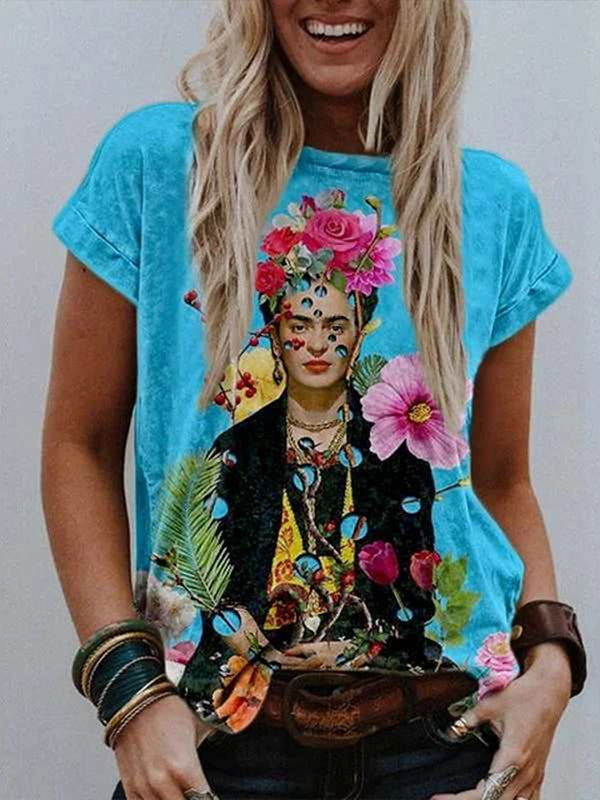Frida Kahlo Oil Painting Artistic Vintage Print T-shirt