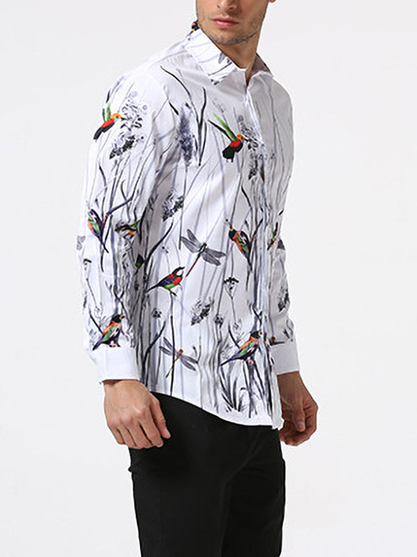 Fashion Mens Casual Long-Sleeved Floral Shirt