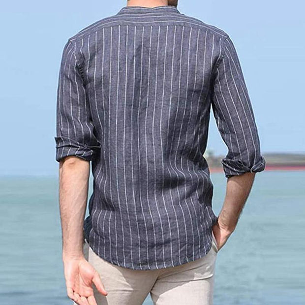 Men's Casual Cotton And Linen Striped Shirt