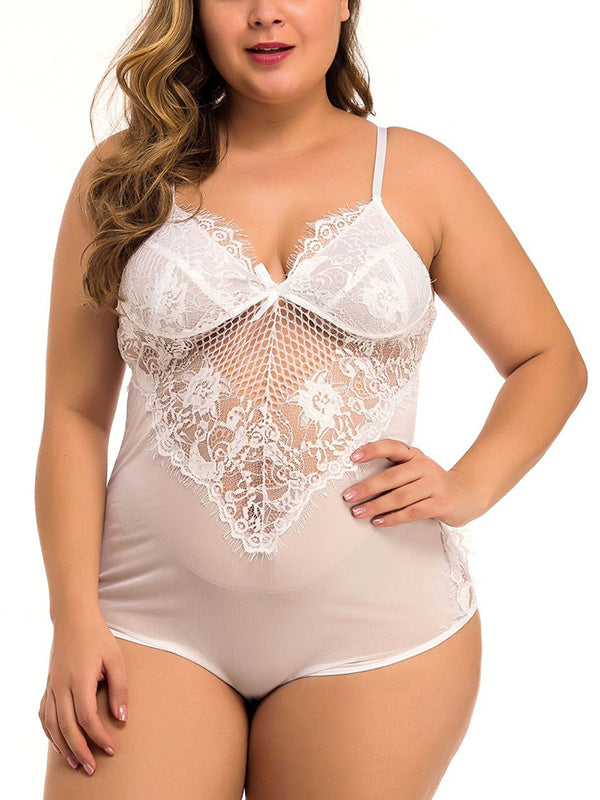 Plus Size Sexy Lace Mesh Backless Lingerie