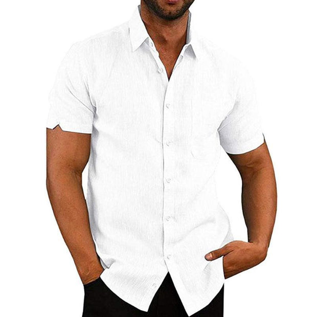 Men's Summer Plain Lapel Button Short Sleeve Shirt