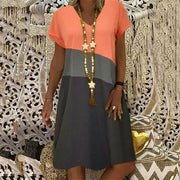 Sexy Fashion Stitching Printed V-neck Short Sleeve Dress