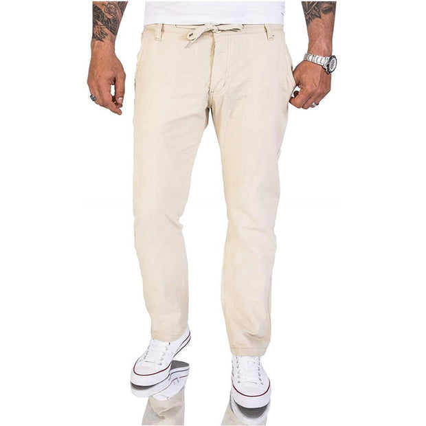 Men's Casual Plain Linen Cotton Trousers