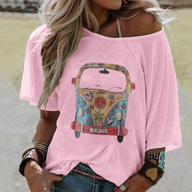 Women's Car Print Short Sleeve Shirt