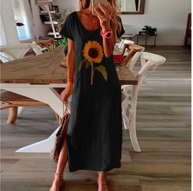 Sunflower Plant Women's Printed Side Split Dress