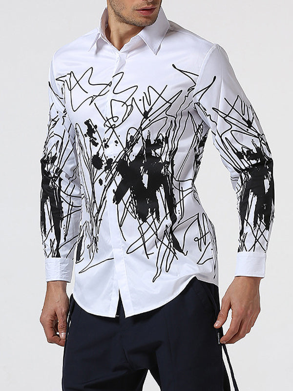 Fashion Mens Casual Long-Sleeved Floral Shirt