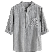 Men's new fashion casual striped long sleeve shirt