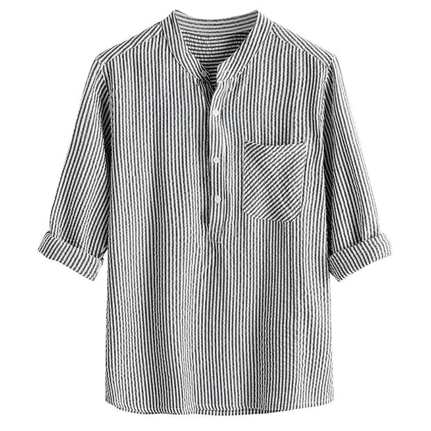 Men's new fashion casual striped long sleeve shirt
