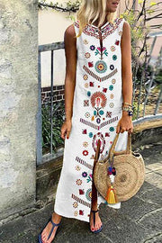 Women White Flower Printed Casual Dress