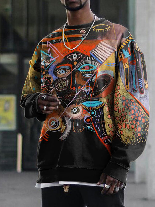 Mens Stylish Round-necked Long Sleeve Printed T-shirt