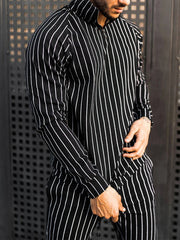 Mens Striped Fitness Running Long Sleeve Sweater Slim Pants Set