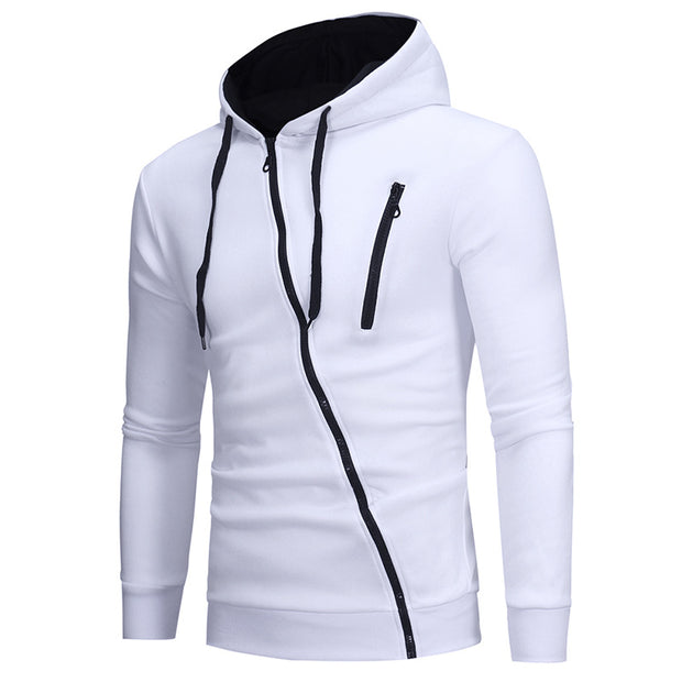 Mens new plain casual slim hooded cardigan sweater