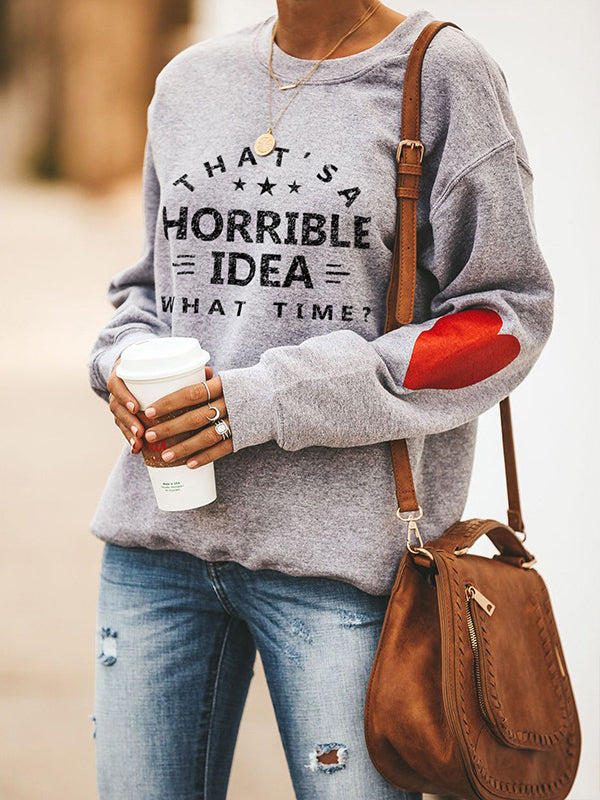Womens Round Neck Pullover Long Sleeve Letter Printed Sweatshirt