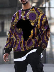 Mens Fashion Casual Printed Loose Round Neck Sweater