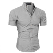 Mens Short-sleeved Shirt Slim Solid Color Shirt
