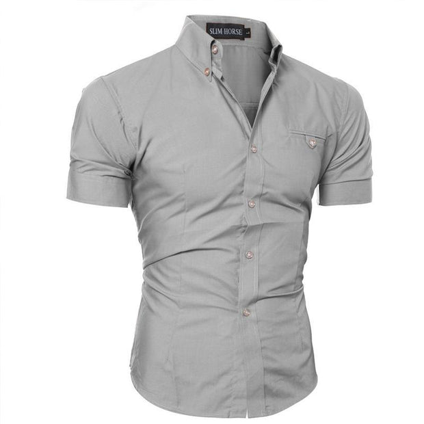 Mens Short-sleeved Shirt Slim Solid Color Shirt