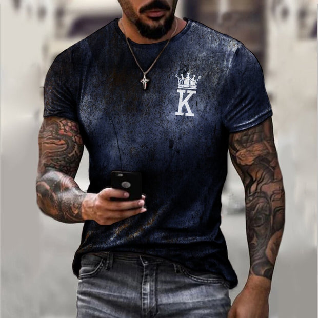 Mens Retro Letter Print Short-Sleeved T-Shirt