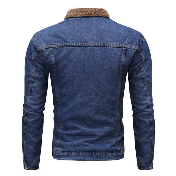 Men's fashion casual thick velvet lapel denim jacket