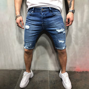 Blue Ripped Slim-Fit Denim Shorts