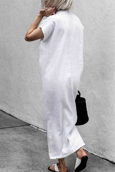 Plain Fashion V-Neck Split Belt Belt Dress
