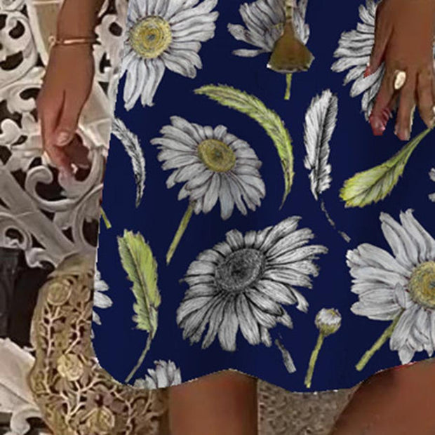 Printed Short-sleeved A- word Stripe Dress