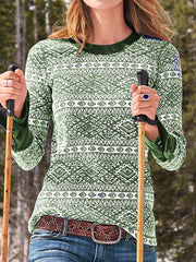 Printed Long Sleeve Contrast Color Long Sleeve T-Shirt