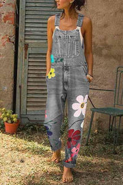 Neocozy Women Fashion Denim Sleeveless Print Jumpsuit