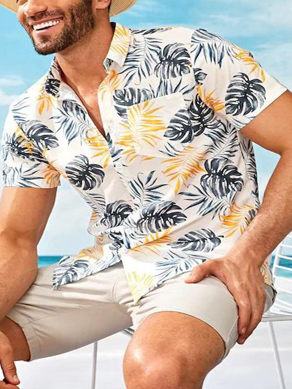 Fashion Mens Casual Short-Sleeved Floral Shirt