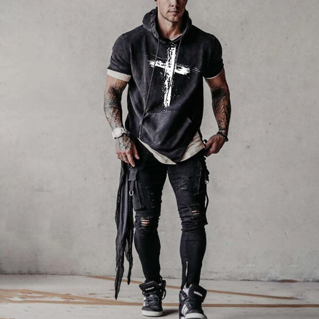 Fashion cross hooded T-shirt