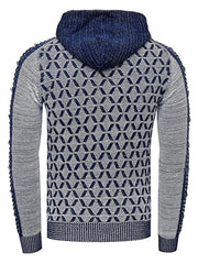 Mens Slim Mixed Color Stand-Up Collar Drawstring Hooded Sweater