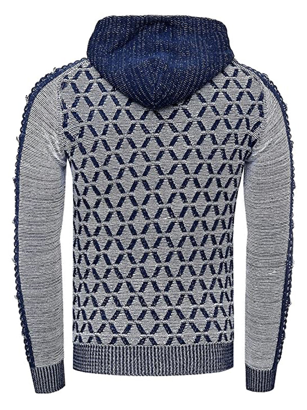 Mens Slim Mixed Color Stand-Up Collar Drawstring Hooded Sweater