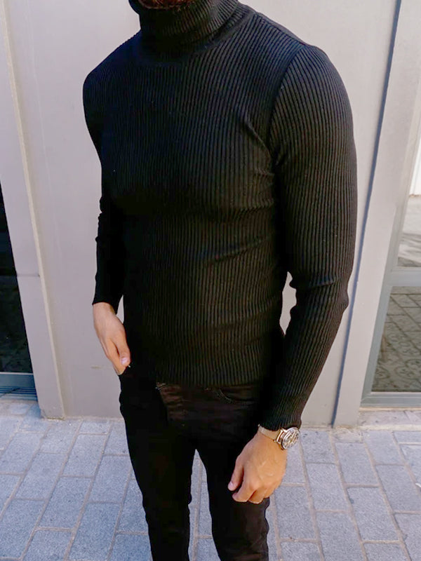 Mens High Neck Plain Slim Sweater