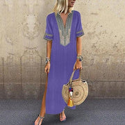 Neocozy Ethnic Short Sleeve Loose Plain Dress
