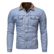 Men's fashion casual thick velvet lapel denim jacket