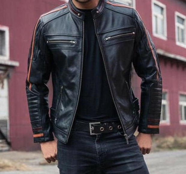 Mens Mock Neck Motorcycle Jacket