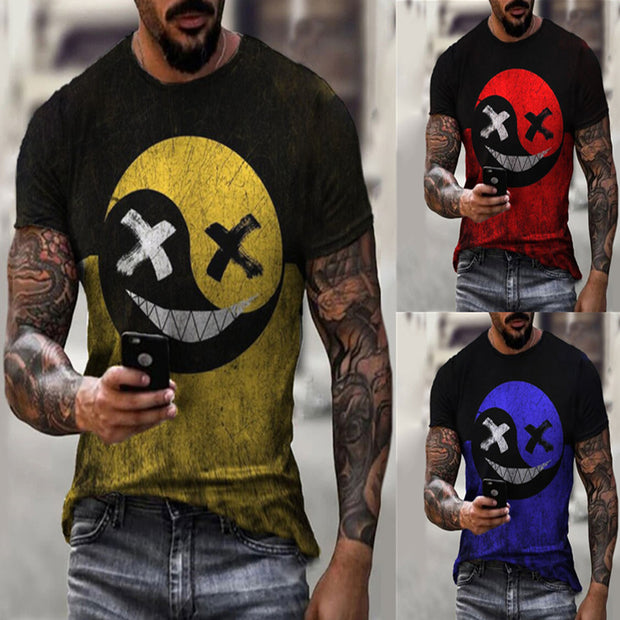Fashion men’s color matching smile T-shirt